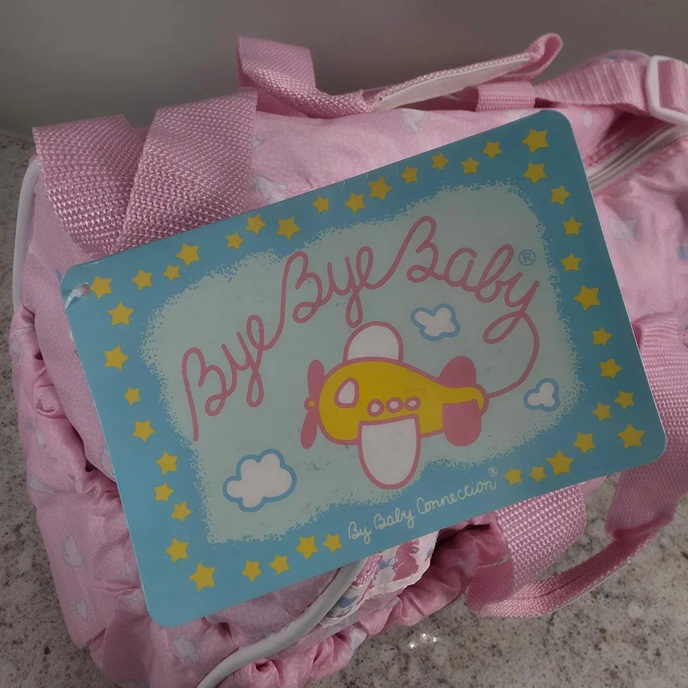 Bye Bye Baby by Baby Connection Diaper Bag Pink Bunny Heart Print with Mat NWT